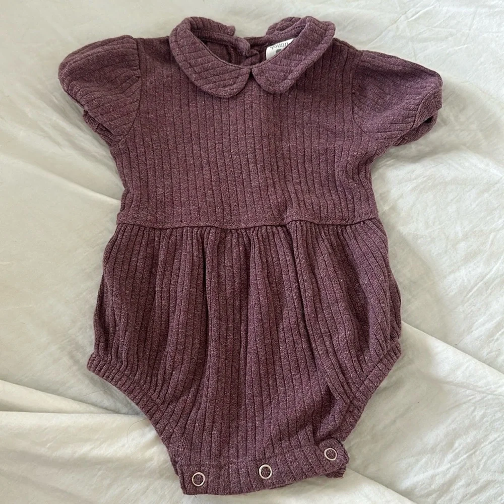 Kate Quinn Short Sleeve Peterpan Bubble Wide Rib 3-6 Months Mahogany Rose